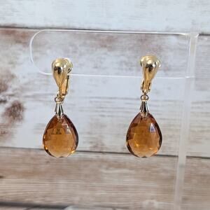 Vintage Sarah Clip On Earrings Orange Gem Dangle